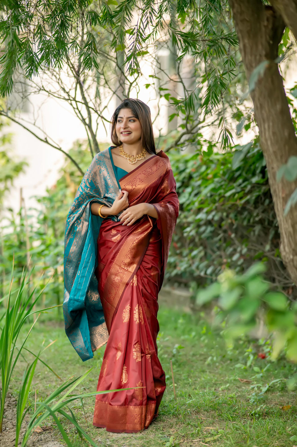 Maroon Soft Banarasi Silk Zari Woven Saree with Blouse