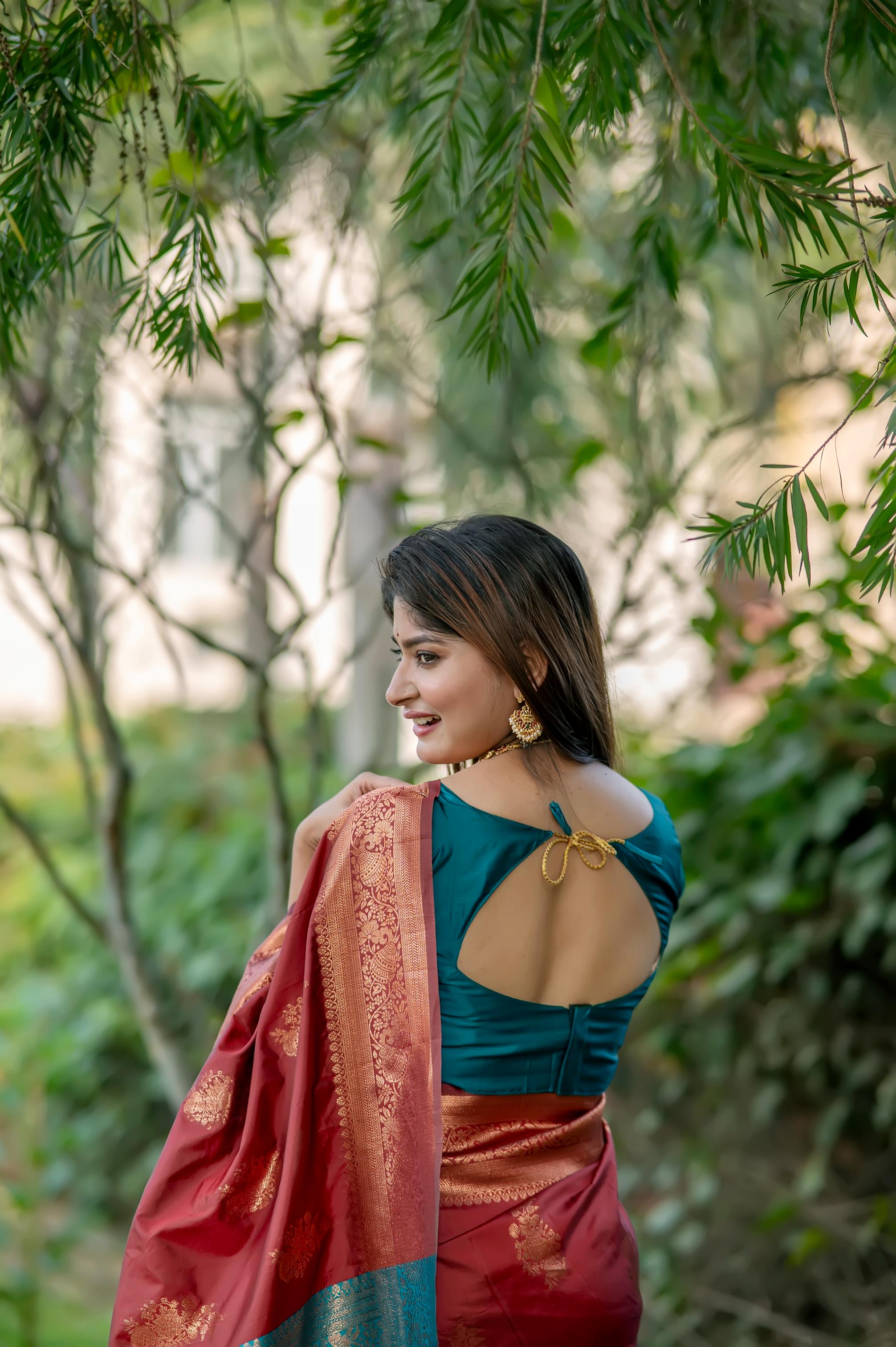 Maroon Soft Banarasi Silk Zari Woven Saree with Blouse