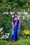 Royal blue soft Banarasi silk saree with zari woven motifs