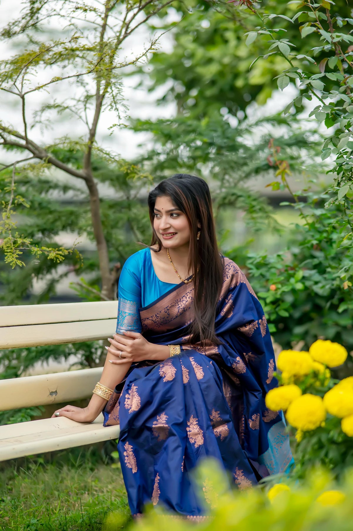 Navy Blue Soft Banarasi Silk Zari Woven Saree