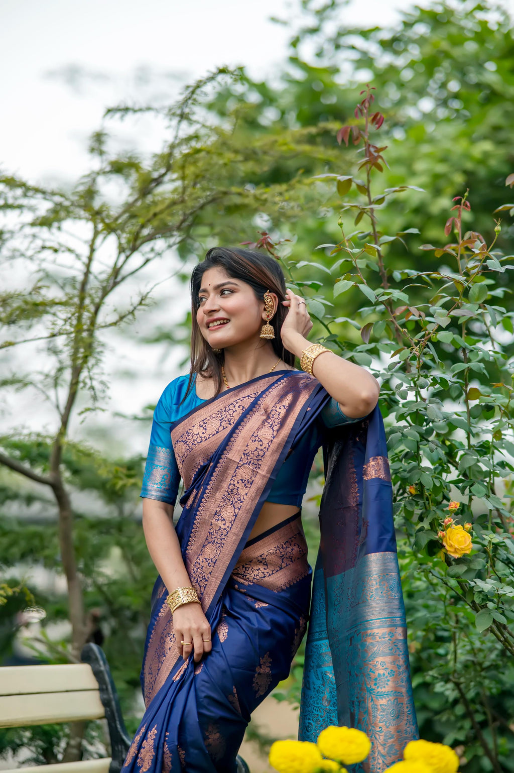 Navy Blue Soft Banarasi Silk Zari Woven Saree