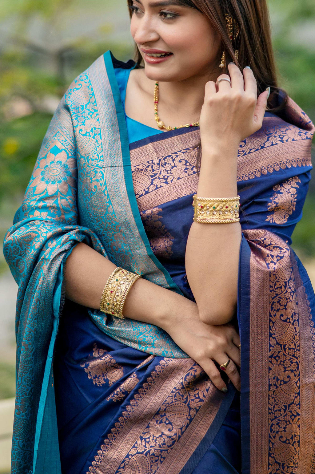 Navy Blue Soft Banarasi Silk Zari Woven Saree