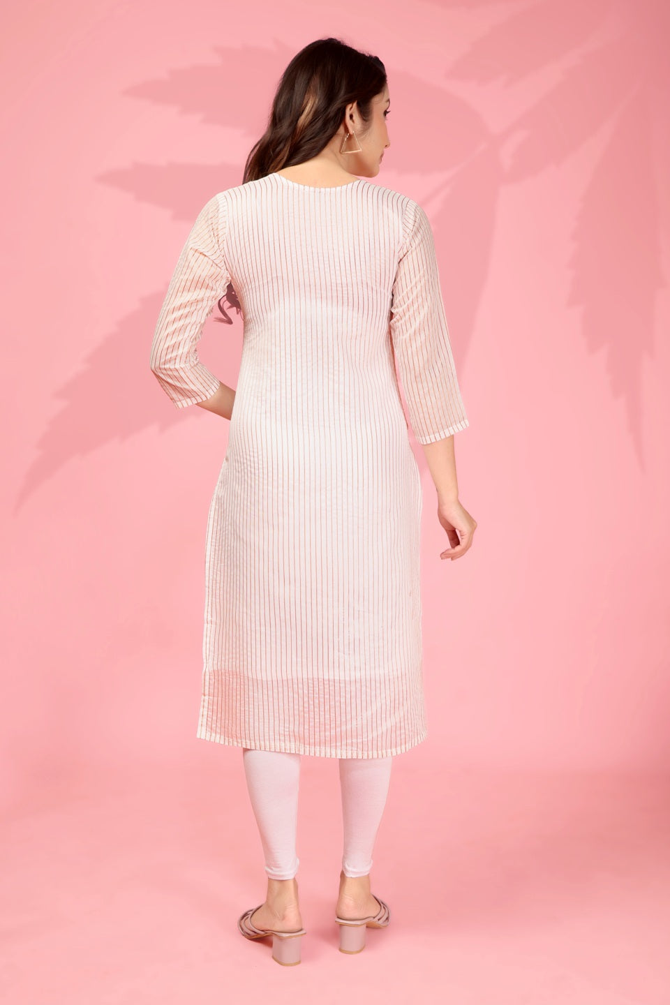 Women's White Kanchi Cotton Straight Kurti with Zari Weave