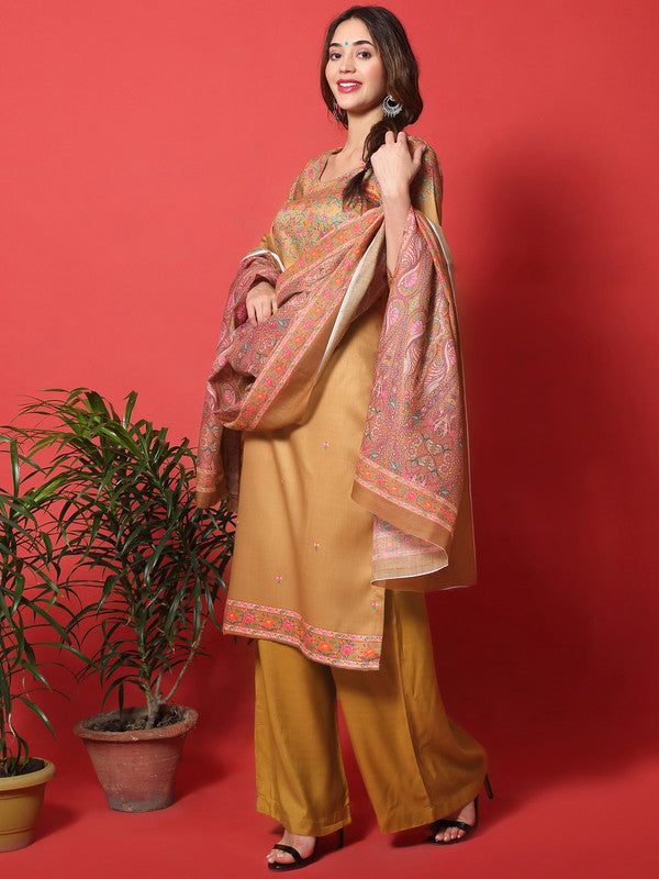 Women's Gold Yellow Cotton Digital Printed Straight Suit Set