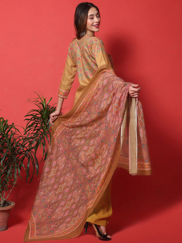 Women's Gold Yellow Cotton Digital Printed Straight Suit Set