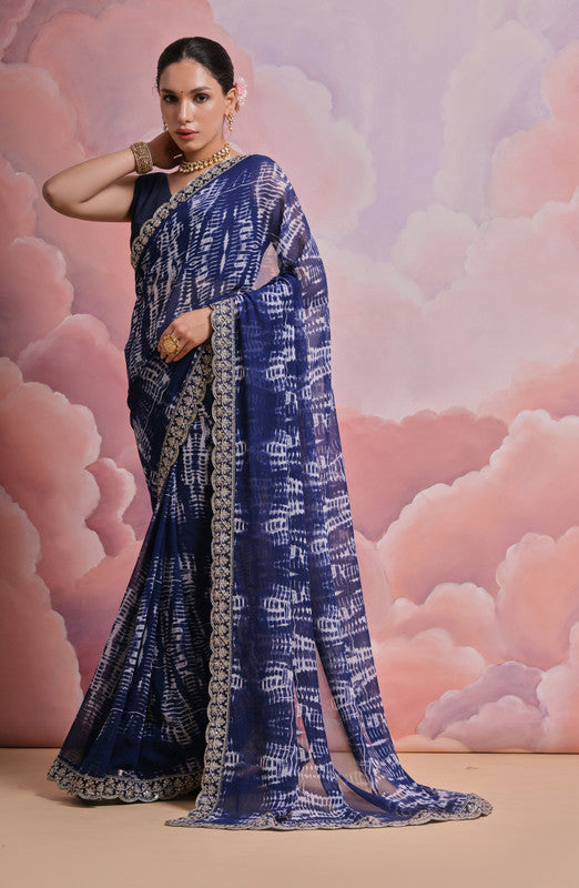 Blue Georgette Saree with Sequence and Zari Codding