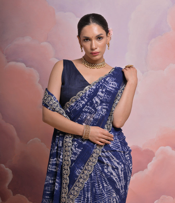 Blue Georgette Saree with Sequence and Zari Codding