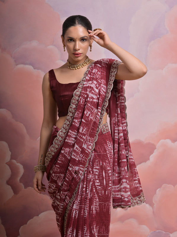 Coffee Sequence Georgette Saree with Zari Codding and Blouse