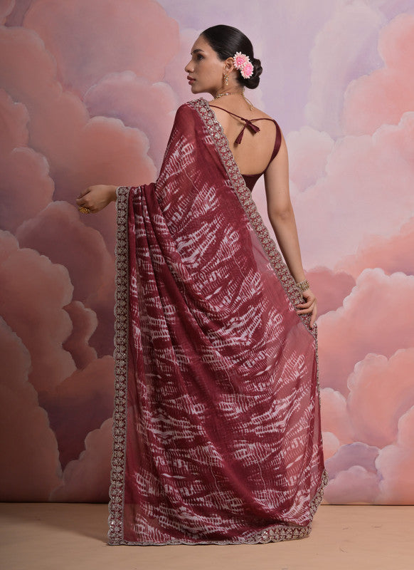 Coffee Sequence Georgette Saree with Zari Codding and Blouse