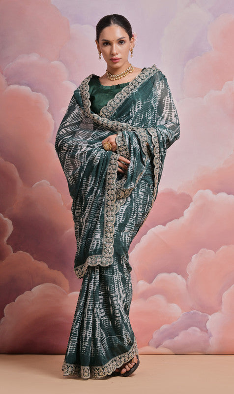 Morpich Abstract Sequence & Zari Coding Georgette Saree