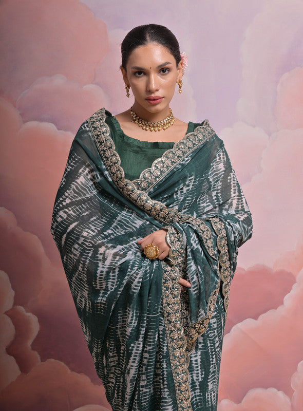 Morpich Abstract Sequence & Zari Coding Georgette Saree