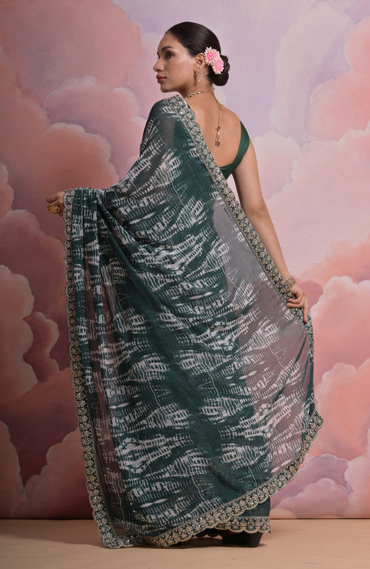 Morpich Abstract Sequence & Zari Coding Georgette Saree