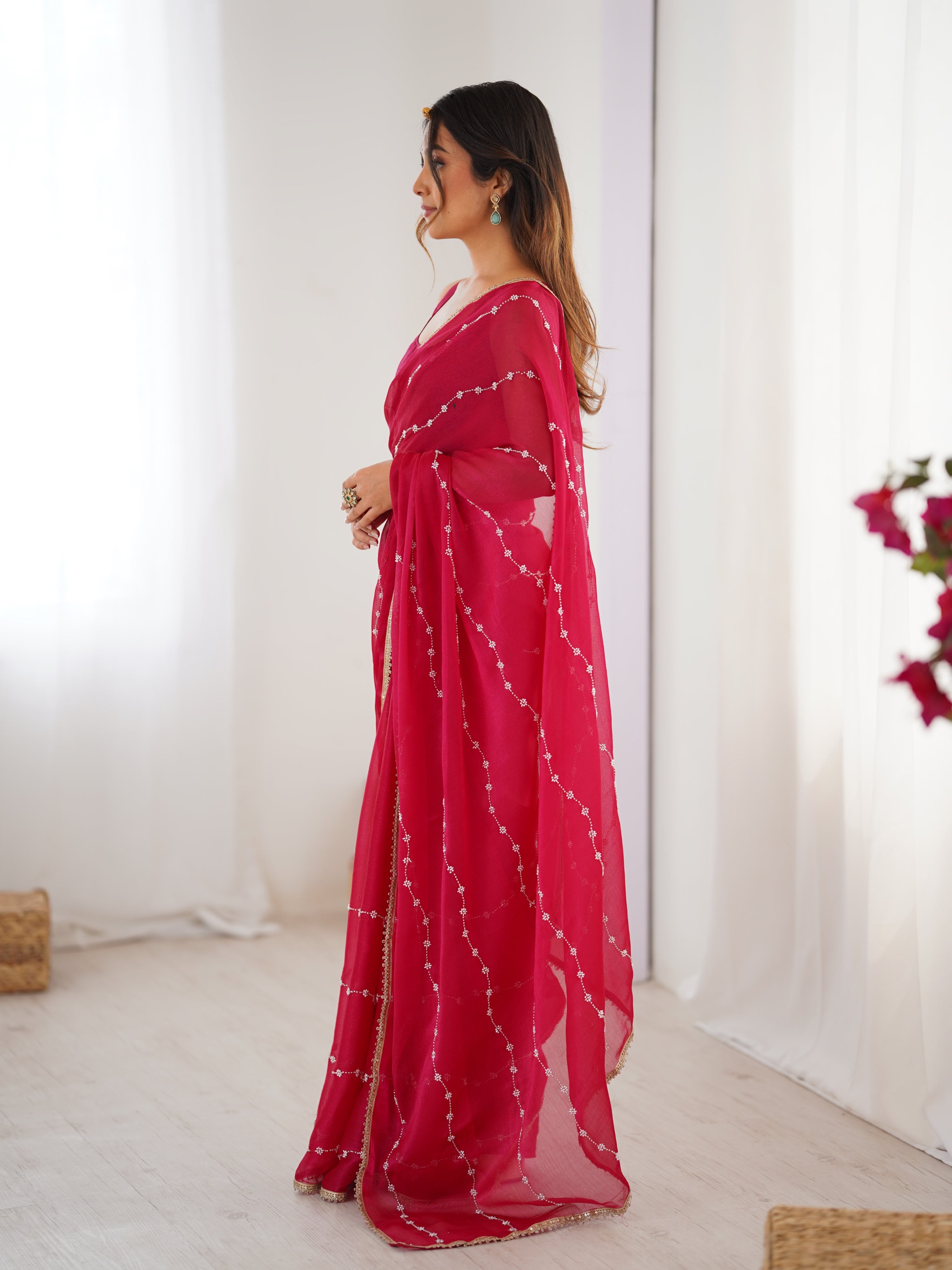 Jyoti Fashion Women's Pink Soft Sitara Embroidered Designer Saree with Blouse