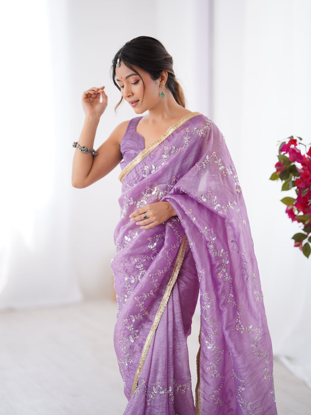 Purple Soft Gold Crush Designer Saree with ZigZag Sequins Blouse