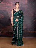 Bottle Green Jimmy Choo embroidered designer saree with blouse