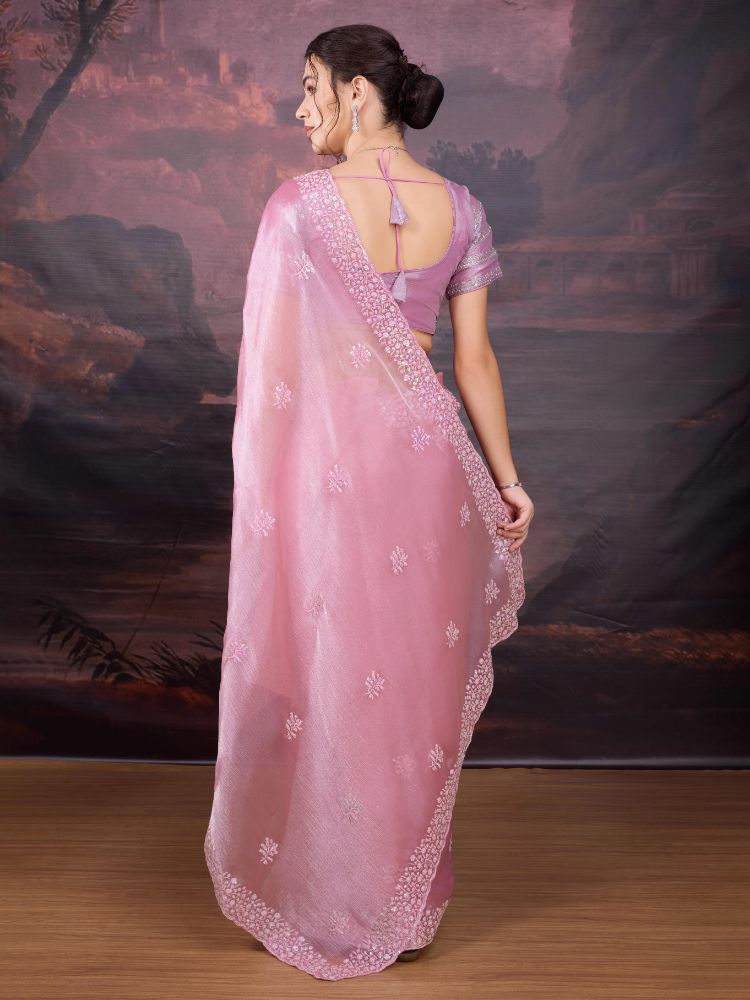 Baby Pink Jimmy Choo Sequins Embroidered Designer Saree with Blouse