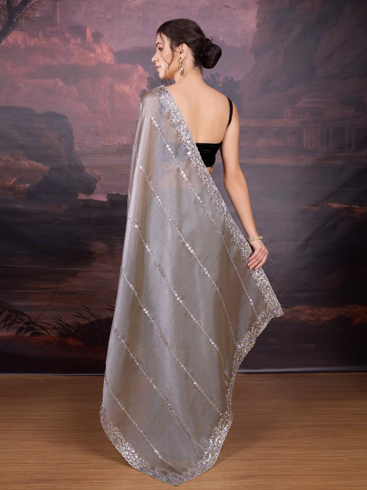 Grey Jimmy Choo Sequins Embroidered Designer Saree with Blouse