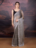 Grey Jimmy Choo designer saree featuring heavy sequins embroidery and silk blouse