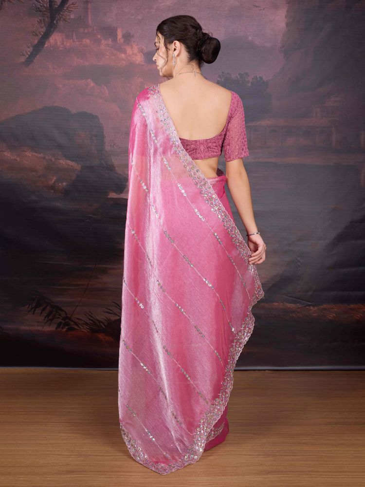 Jyoti Fashion Women's Pink Jimmy Choo Sequins Embroidered Designer Saree with Blouse