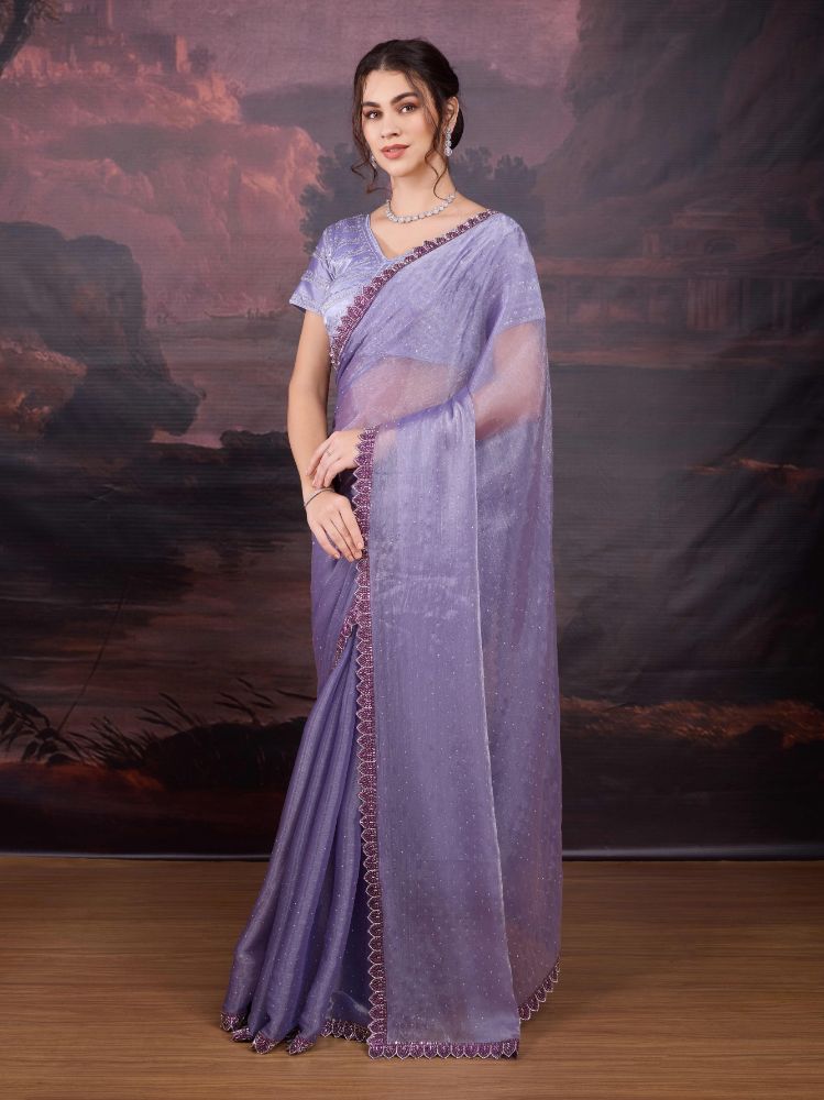 Light Purple Jimmy Choo Heavy Beads Designer Saree with Blouse