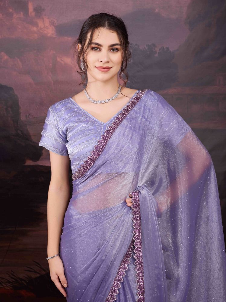 Light Purple Jimmy Choo Heavy Beads Designer Saree with Blouse