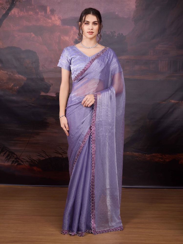 Light Purple Jimmy Choo designer saree with detailed heavy beadwork.