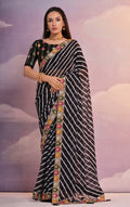 Jyoti Fashion Women's Black Coding Sequence Georgette Saree with Blouse