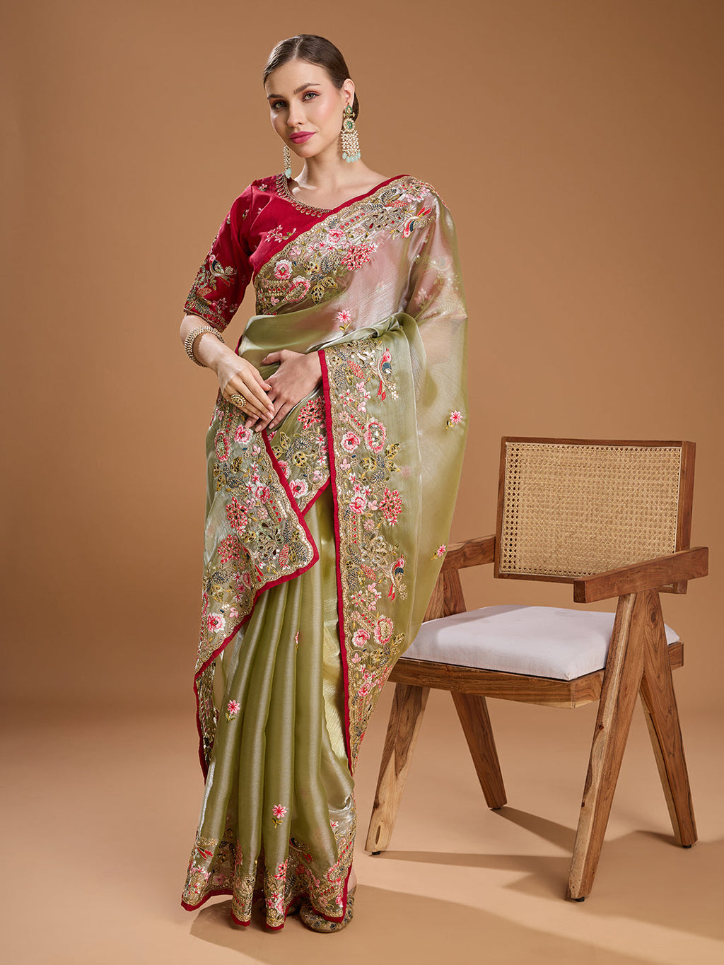 Sea Green Jimmy Choo Saree with Sequins and Coding Embroidery