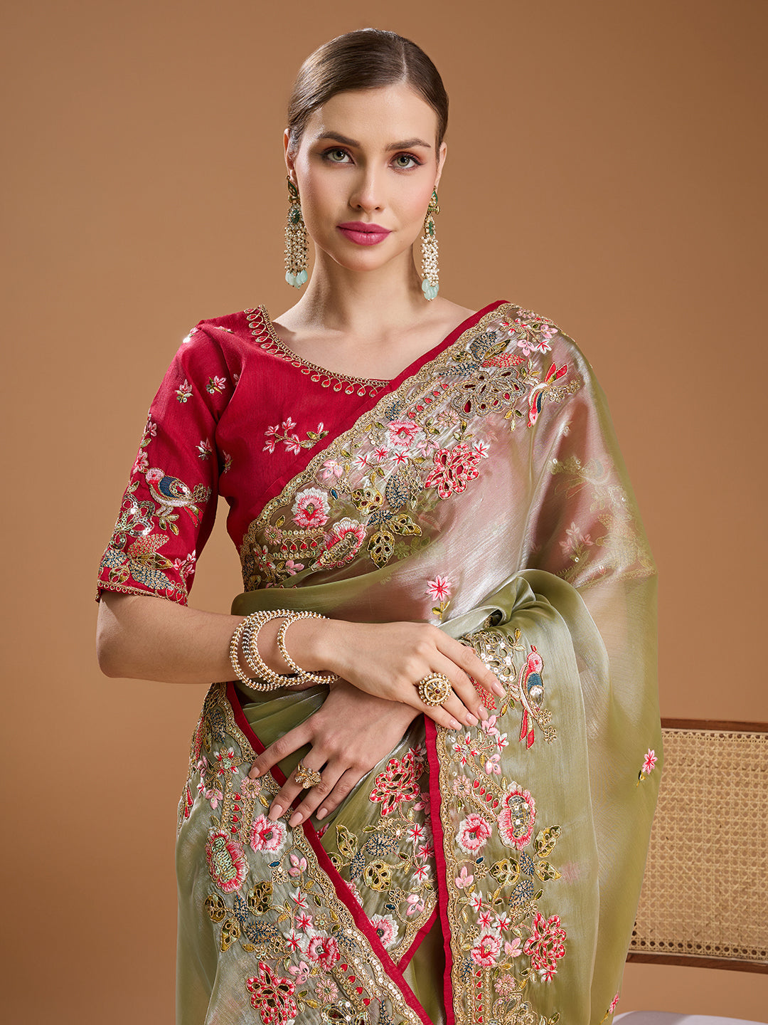 Sea Green Jimmy Choo Saree with Sequins and Coding Embroidery
