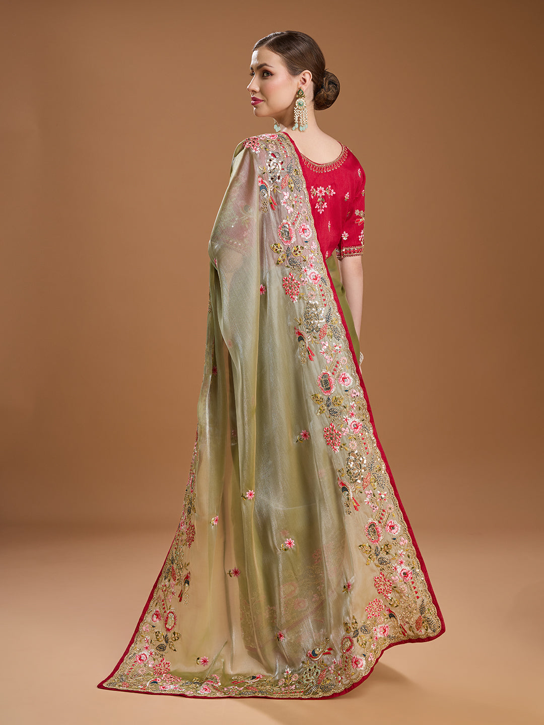 Sea Green Jimmy Choo Saree with Sequins and Coding Embroidery