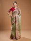 Sea Green Jimmy Choo saree with sequins and coding embroidery detail