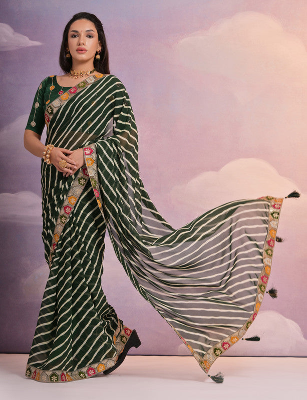 Green Coding Sequence Georgette Saree with Blouse