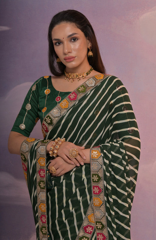 Green Coding Sequence Georgette Saree with Blouse