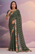Green georgette saree with detailed coding and sequence embroidery