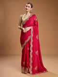 Jyoti Fashion Women's Maroon Chiffon Satin Sequins Embroidered Designer Saree with Blouse