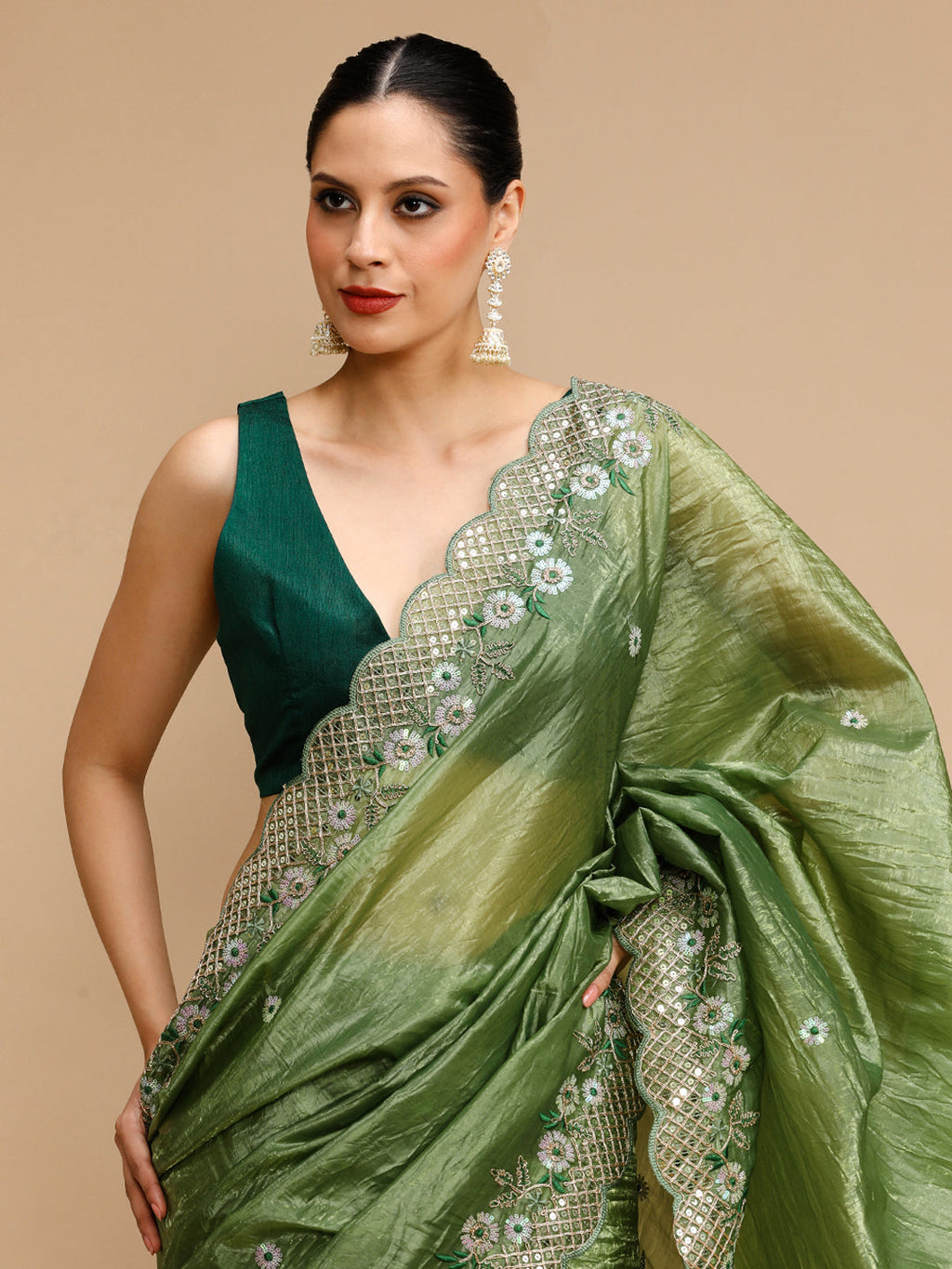 Jyoti Fashion Women's Mehendi Art Silk Sequins Embroidered Designer Saree with Blouse
