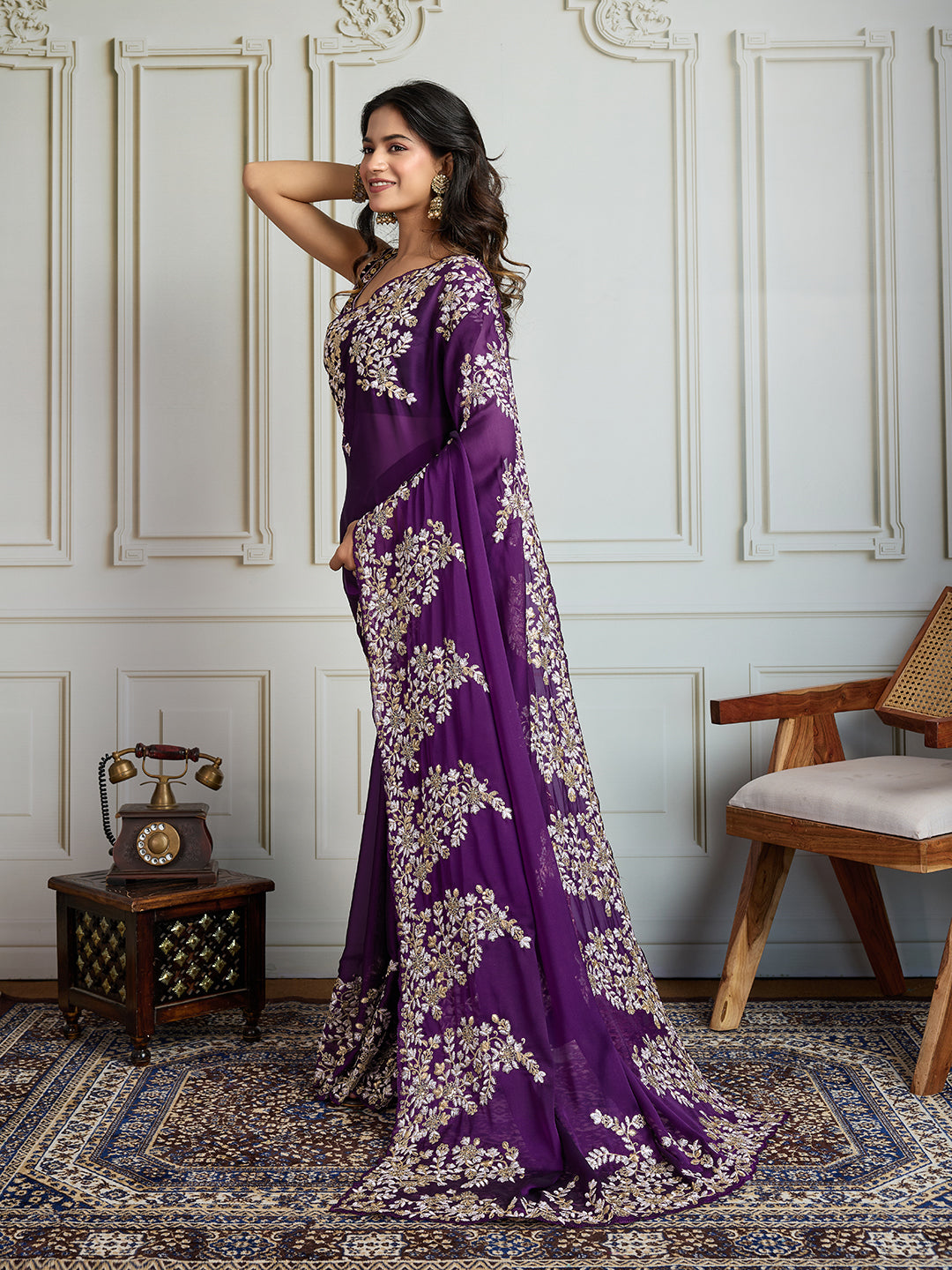 Purple Rangoli Silk Embroidered Saree with Sequins Zari Work