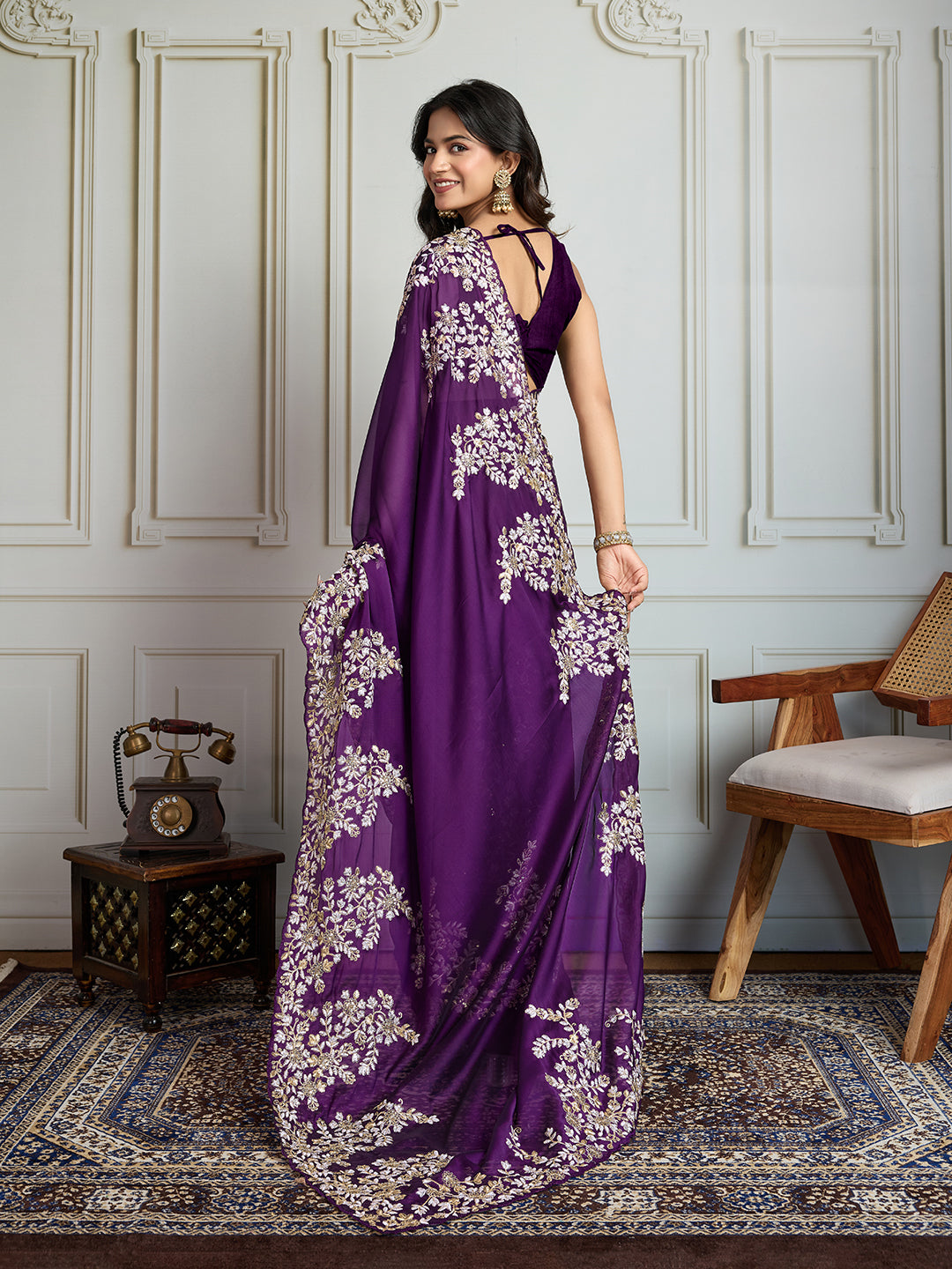Purple Rangoli Silk Embroidered Saree with Sequins Zari Work