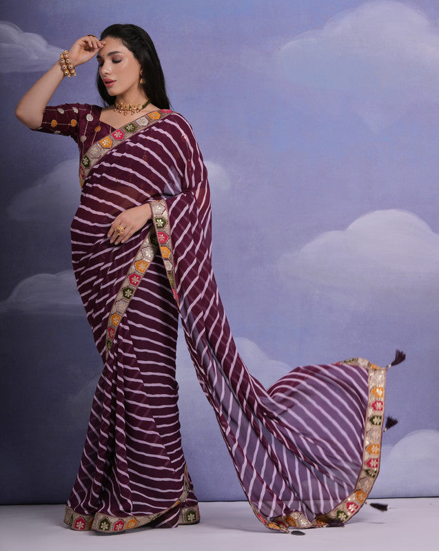 Wine Coding Sequence Georgette Saree with Blouse