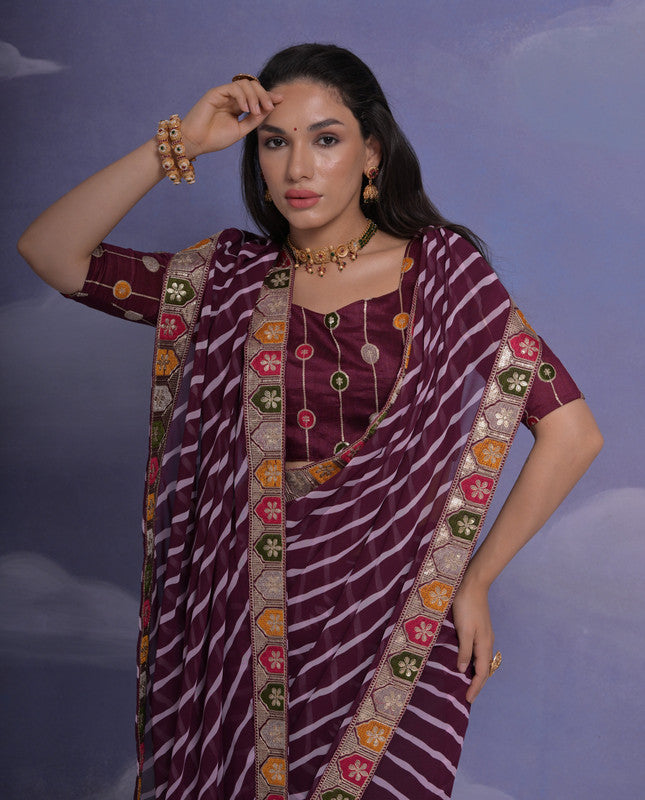 Wine Coding Sequence Georgette Saree with Blouse