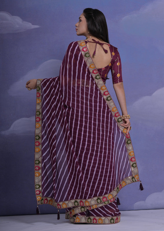 Wine Coding Sequence Georgette Saree with Blouse