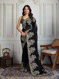 Black Rangoli Silk designer saree with sequins and Zari embroidery detail