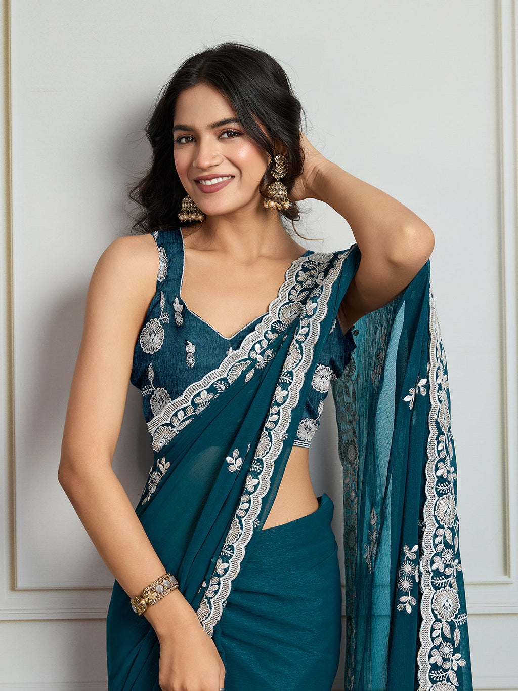 Jyoti Fashion Women's Morpich Semi Georgette Embroidered Designer Saree with Blouse