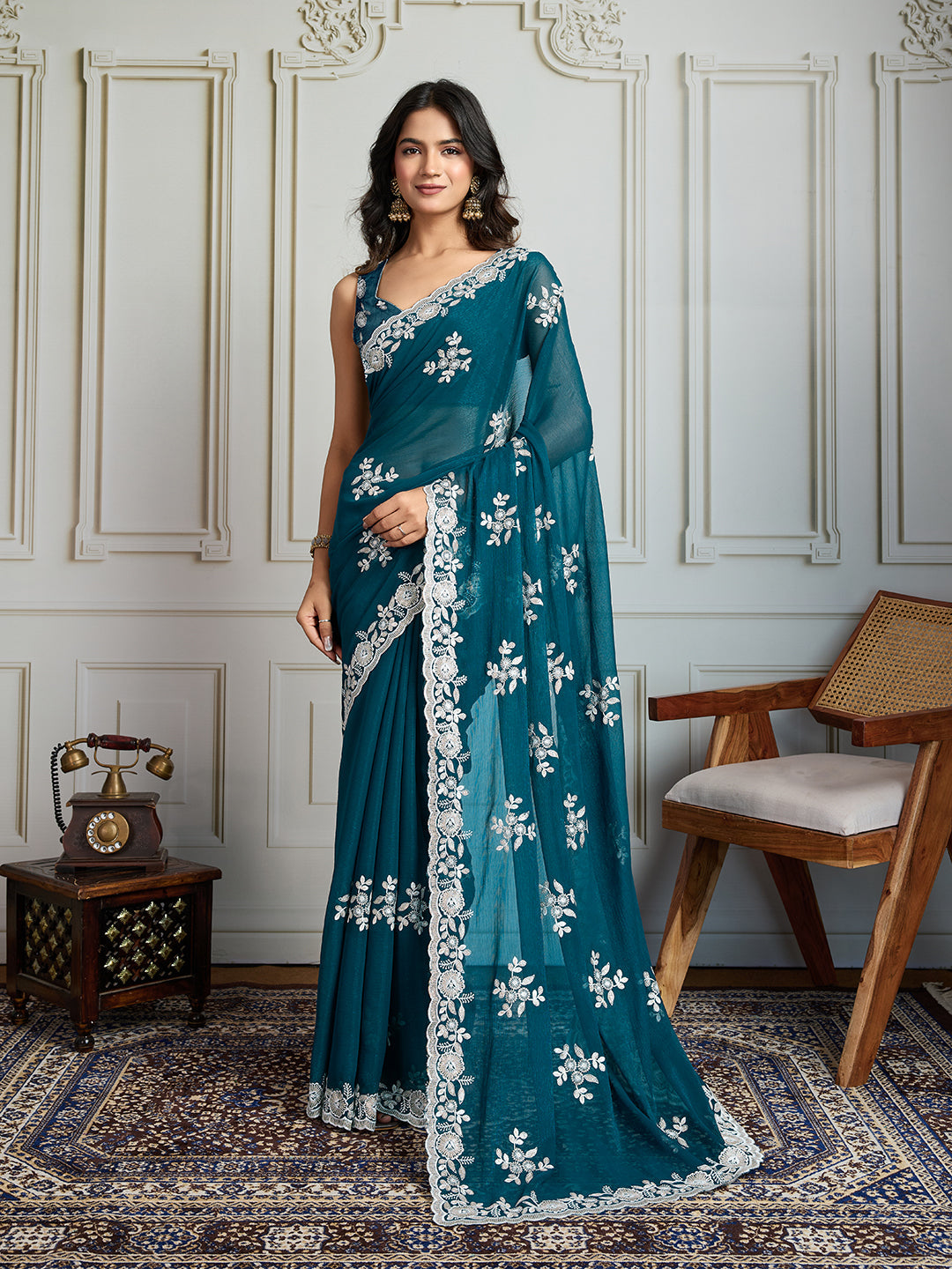 Jyoti Fashion Women's Morpich Semi Georgette Embroidered Designer Saree with Blouse
