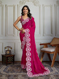 Vibrant pink Fandy Satin designer saree with detailed dori thread and sequin embroidery