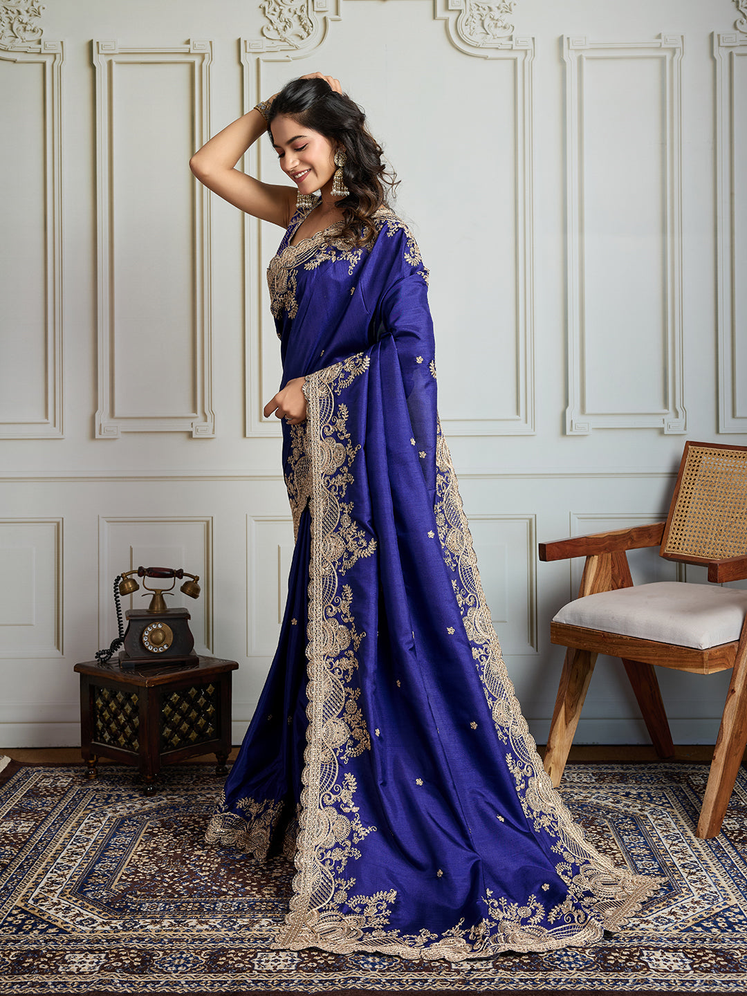 Blue Jimmy Choo Silk Designer Saree with Sequins Embroidery