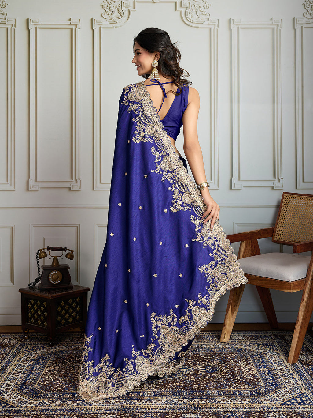 Blue Jimmy Choo Silk Designer Saree with Sequins Embroidery
