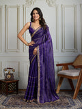 Elegant purple Jimmy Choo designer saree with 3MM sequins and Zari work, paired with a matching blouse.