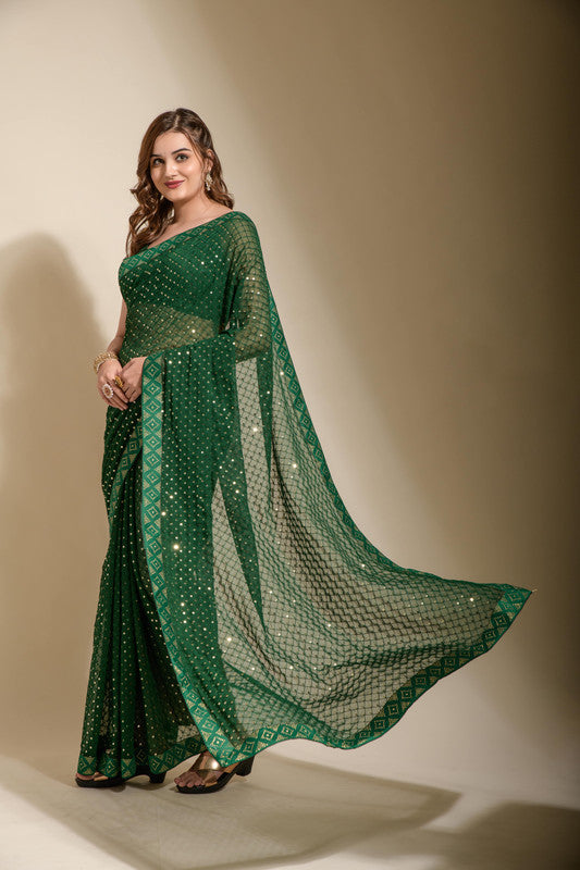 Green Georgette Saree with Sequence Embroidery and Blouse