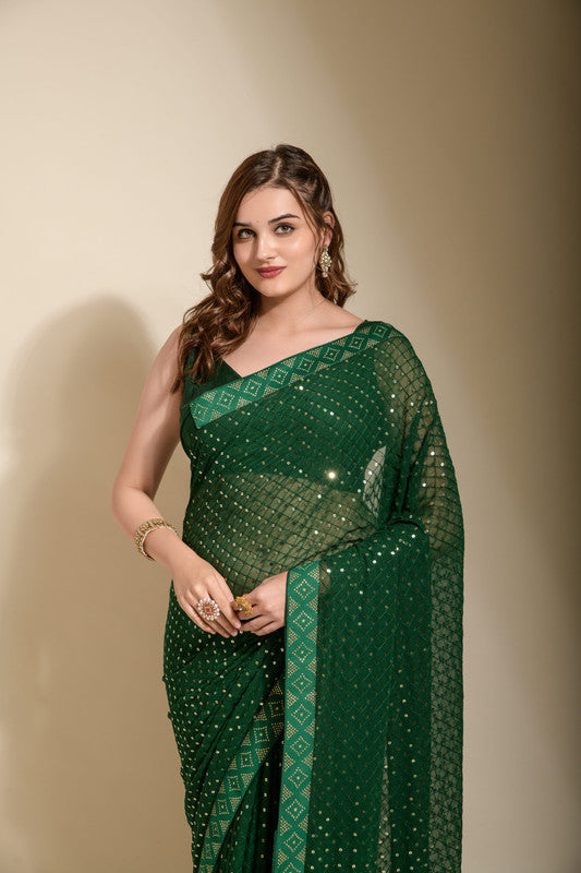 Green Georgette Saree with Sequence Embroidery and Blouse
